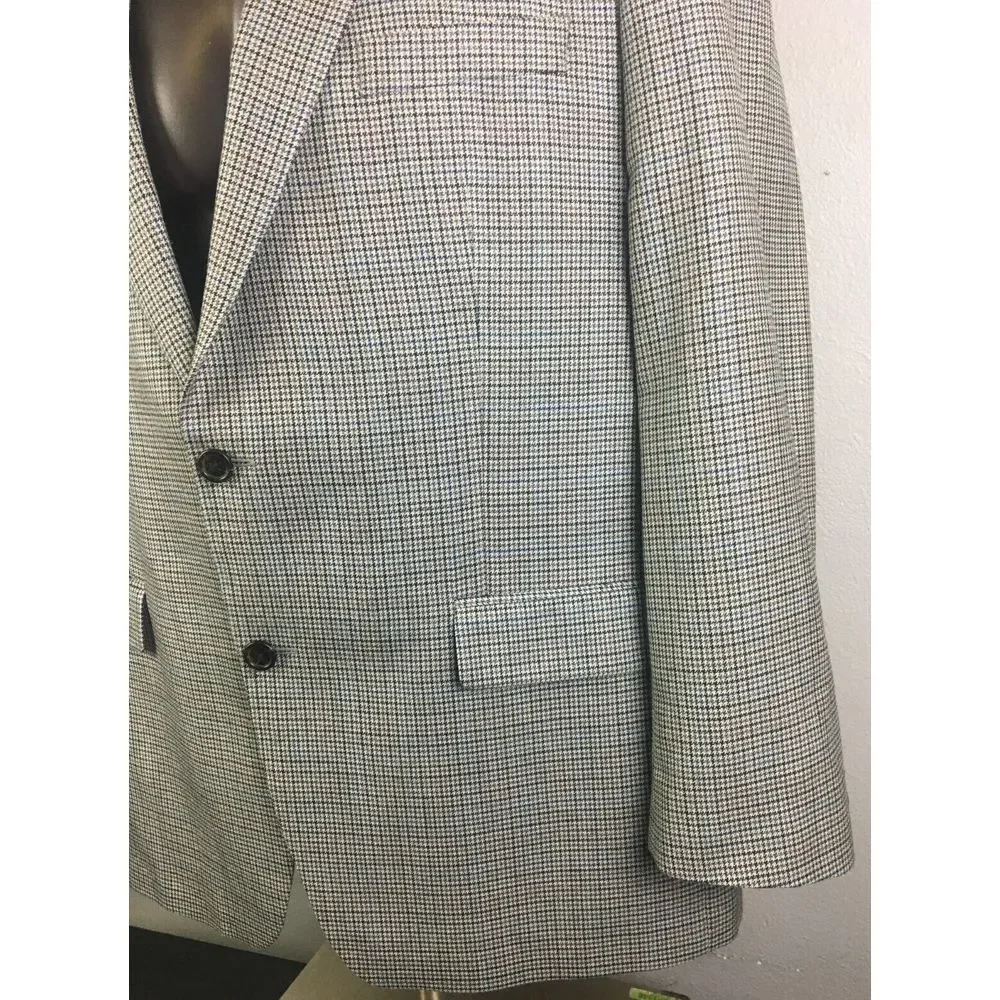 Mens Ralph Lauren Gray Houndstooth Jacket‎ 2 Button Size 46 R Silk Wool Blend